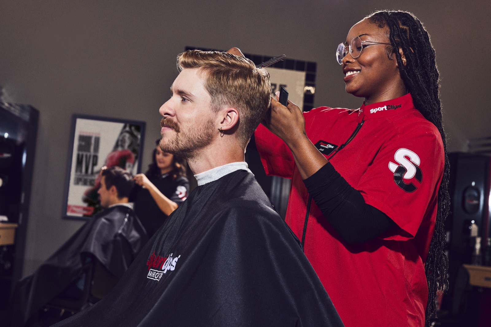 Beard trim in progress at Burbank Men's Haircuts